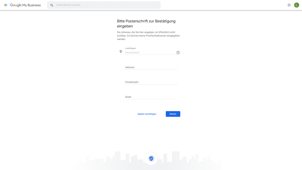 Google My Business Postanschrift zur Bestätigung