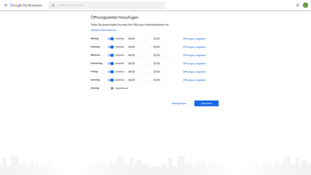 Google My Business Öffnungszeiten hinterlegen