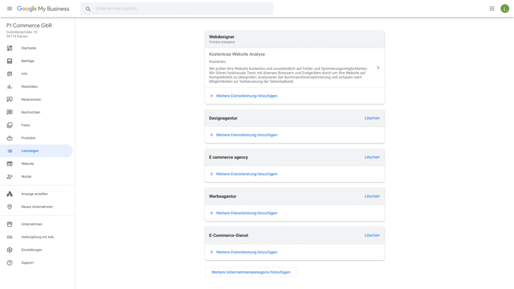 Google My Business Leistungen