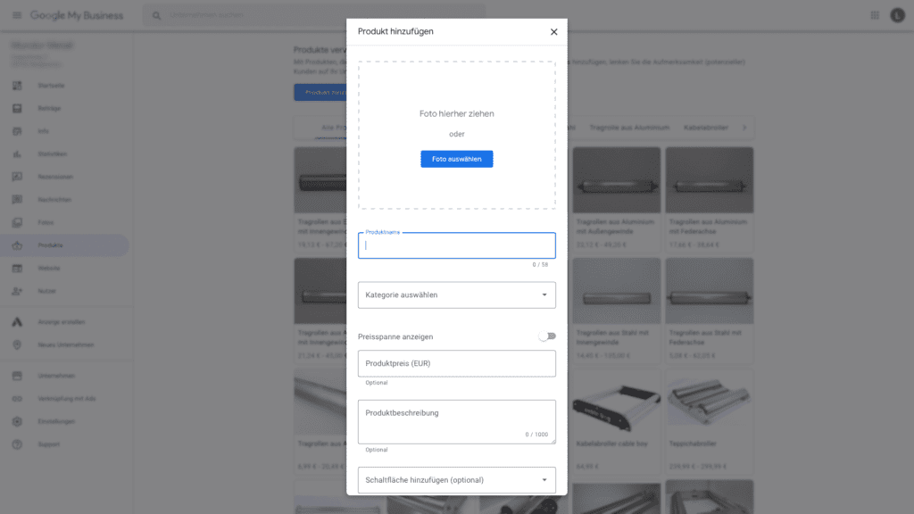 Google My Business Produkt einstellen