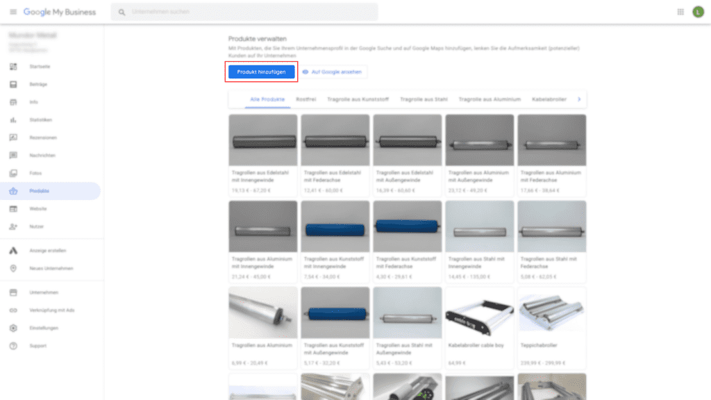 Google My Business Produkt hinzufügen