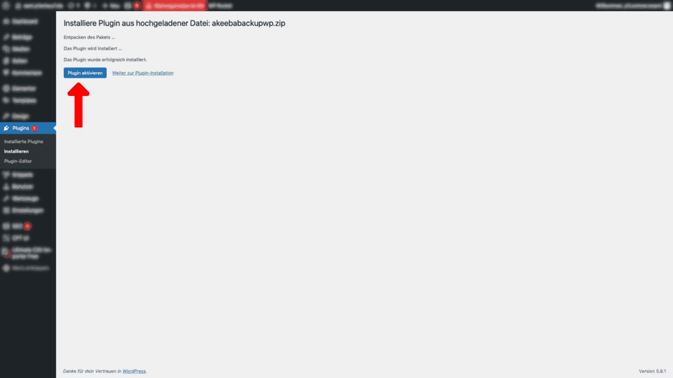 akeeba backup wordpress plugin aktivieren