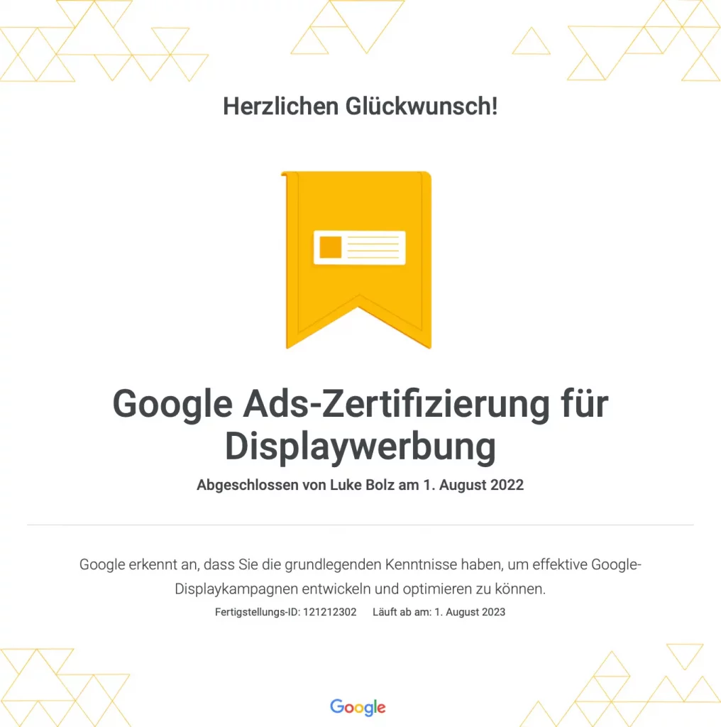Google Ads Zertifizierung für Displaywerbung p1 commerce