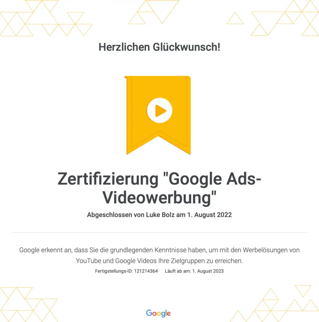 Zertifizierung google Ads Videowerbung p1 commerce