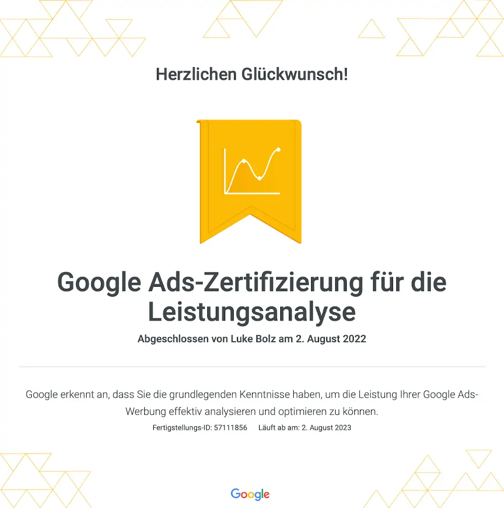 google ads zertifizierung für die Leistungsanalyse P1 Commerce