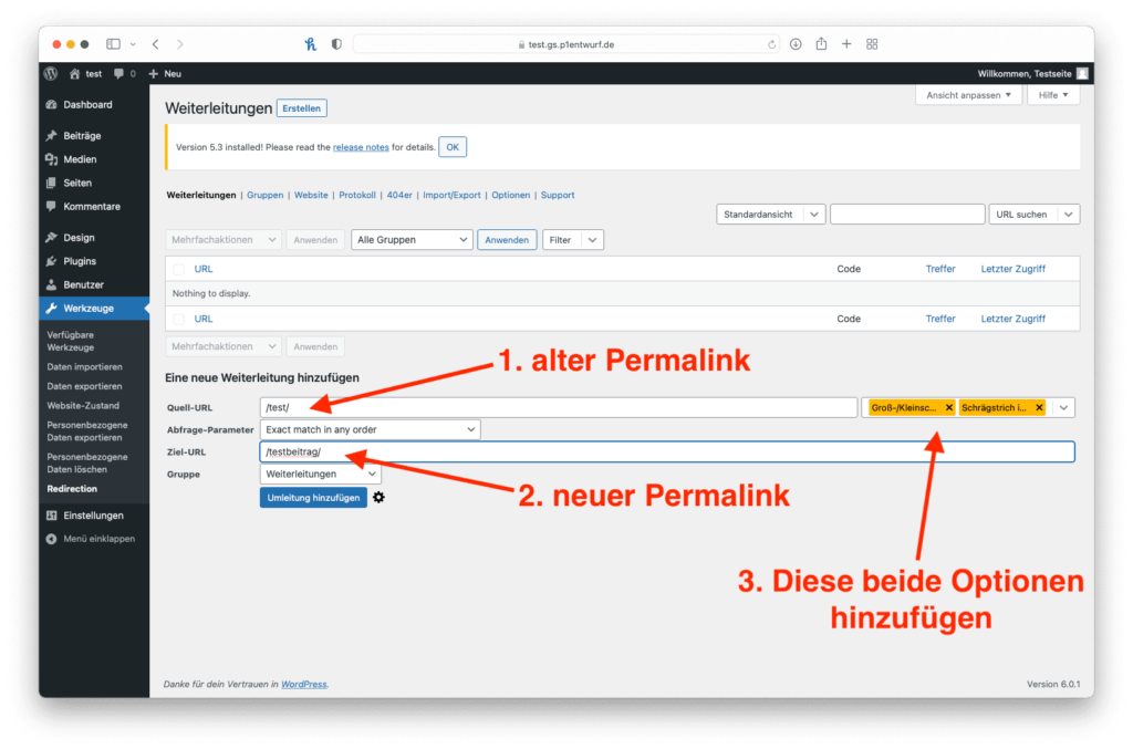 WordPress Website Tipps für 301 Weiterleitungen Anlegen